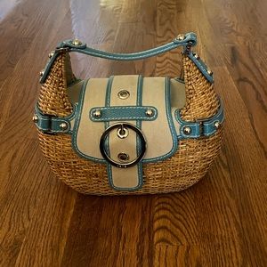 Rafe Straw and Blue leather Trimmed Handbag